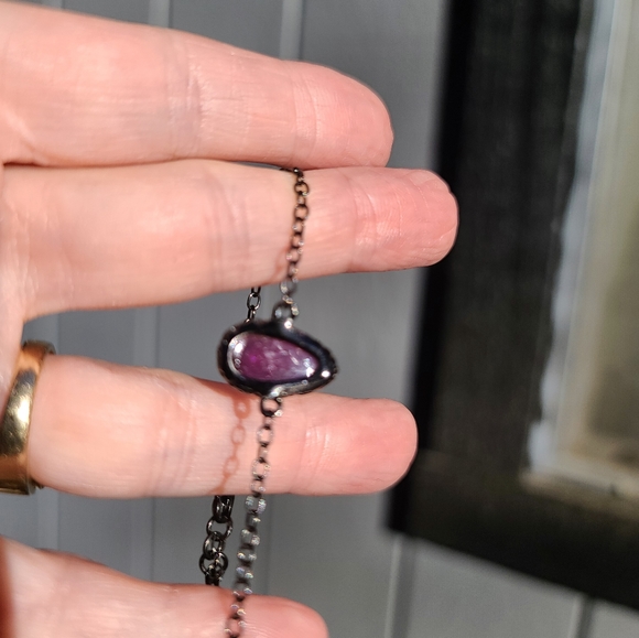 Ruby 4k bracelet sterling rhodium & gold 7.5" adjustable - Picture 3 of 6